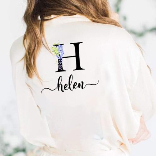 Personalized Custom Name Flower Print Wedding Satin Dressing Gown Bride Team Robes Bridal Party Robes Bridesmaid Robes gift