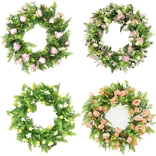 Artificial Wreath Iron Grass Ring Garland Wall Hanging Mothers Day For Wedding Or Party Home Decor Rose Christmas Door Trim