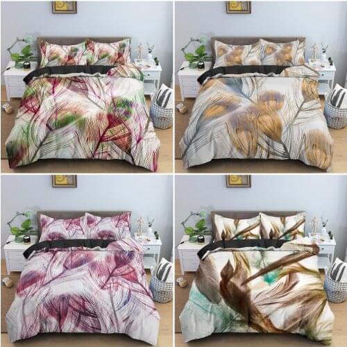 Colorful Feathers Pattern Bedding Set For Bedroom Decor Soft Cozy Duvet Cover Pillowcase King Queen Single Bedclothes 2/3PCS
