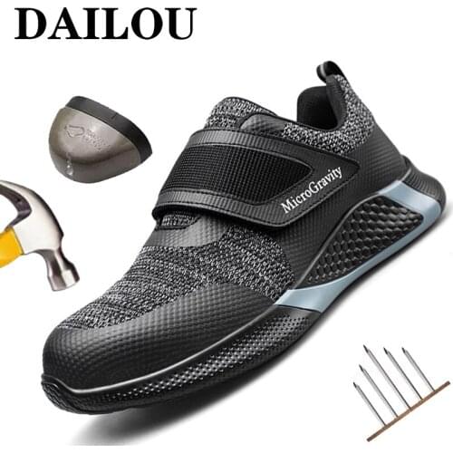 Lazy Safety Shoes Men Lightweight Breathable Work Sneakers Anti-smashing Safety Boots Male Steel Toe Work Shoes Man Work Boots