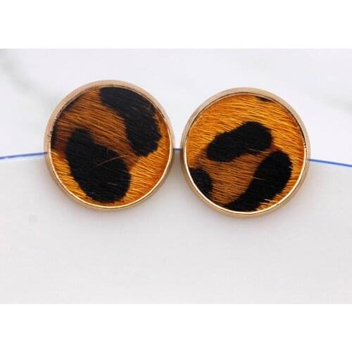 ZWPON Small Round Disc Leopard Studs Genuine Leather Earrings for Women Fashion Animal Print Earrings Women Jewelry Wholesale