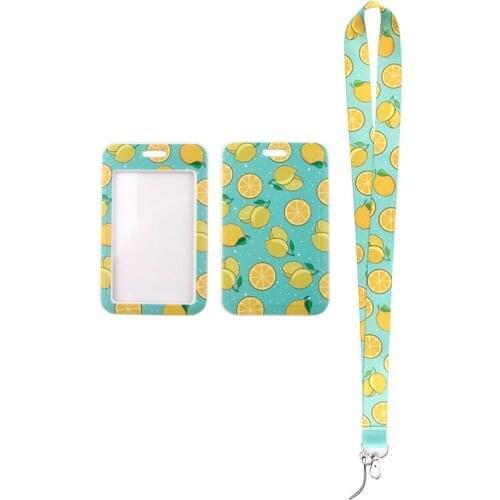 MD450 DMLSKY Cartoon Lemon Fruit Card Holders Case Phone Key Badge Camera USB Holders Neck Rope Lanyard with Keyring