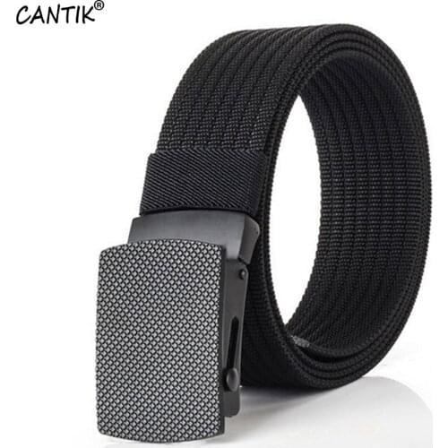 CANTIK Design Black Automatic Buckle Metal Canvas Belts Crude Strip Nylon Belt for Men Clothing Jeans Accessories 3.8cm CBCA137