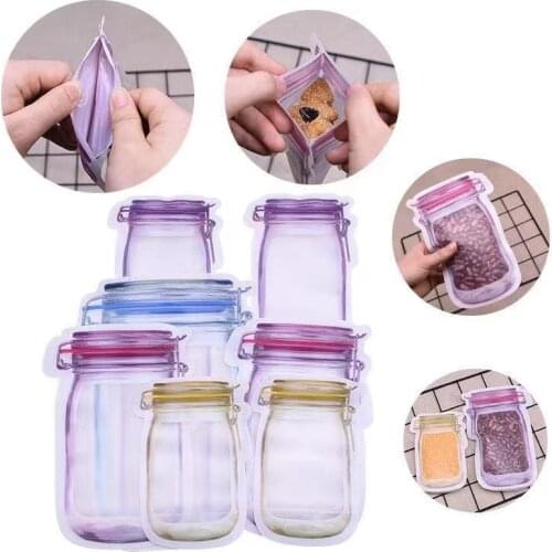 Reusable Mason Jar Bottles Bags Nuts Candy Cookies Bag Seal Fresh Food Storage Bag Snacks ziplock bags Sealed Kitchen Organizer