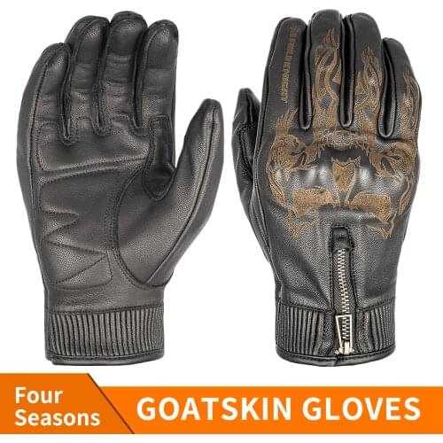 SFK Black Goat Skin Leather Motorcycle Full Finger Touch Screen Racing Gloves Motorbike Riding Protection Motocross Accessories