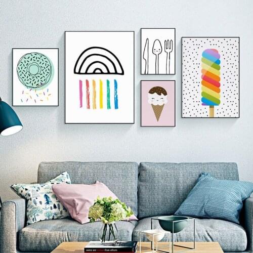 Cartoon Donuts Ice Cream Wall Art Home Decor Canvas Print Dessert Painting Modular Pictures Nordic Posters Modern Living Room