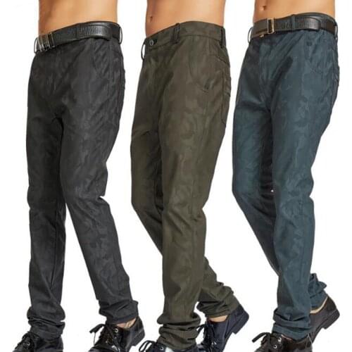 2020 Punk Stylish Men Slim Camouflage Pu Leather Pants Motorcycle Long Trousers Waistline Sexy Trouser Mens Bottoms