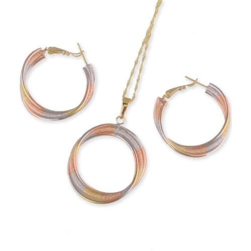 MxGXfam Mix Gold Color Circle Jewelry set for Women (14 K/Rose/White Gold Color)