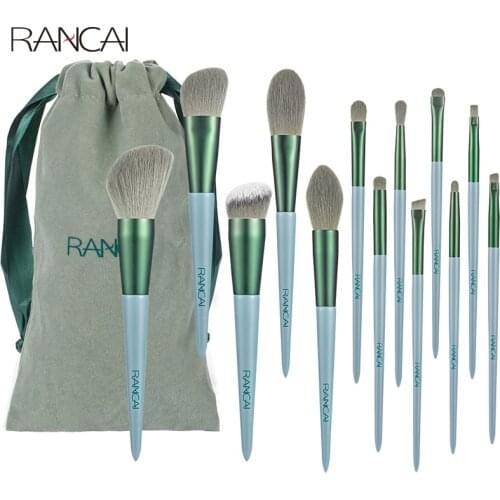 RANCAI 13pcs Cosmetics Makeup Brushes Set Large Loose Powder Foundation Highlight Contour EyeShadow Oblique Eyebrow Soft Hair