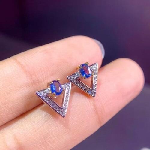 Natural Sapphire Stone Earrings 925 Silver Natural Gemstone Earring for Women Personality Earrings for Annivesary