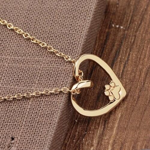 Hollow Out Heart-shaped Dog Claw Pendant Necklace Creative Animal Gold Silver Color Metal Necklace Fashion Party Jewelry