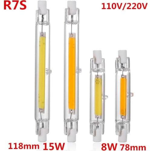 Super bright dimmable R7S COB LED bulb glass tube replacement halogen spotlight 78mm 118mm AC 110V 220V energy-saving lighting