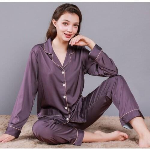 Youhottest Long Sleeves Solid Color Women Nature Silk Pajamas