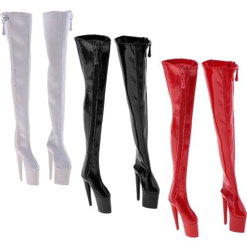 1/6 Female PU Leather Shoes 12inch Action Figure High Heeled Over Knee Long Boots Model Fit Women Shoes 3Colors