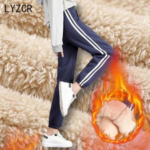 LYZCR Women Winter Pants Thick Warm Velvet Fleece Pants For Women Striped Harem Womens Warm Pants 2020 High waisted Trousers