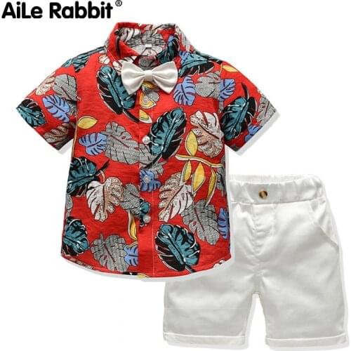 2020 Boys Clothes Set Childrens Clothing Suit Short Sleeve Shirt Pants 2 Piece Set Childrens Shirt Shorts Suit Gentleman Bow