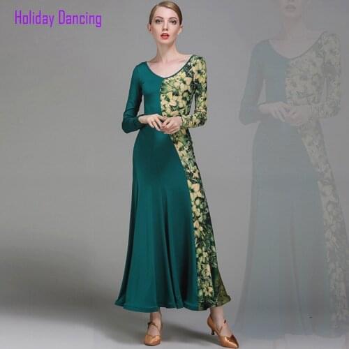 2021 New 1729 Floral Patchwork Latin Dance Dress Women Long Sleeve Design Modern Dance Dress for Dancing Performance Show Cloth