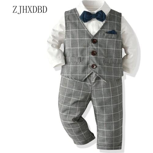 4pcs Kids Formal School Suits Baby Boys Suit Spring Toddler Boy Blazers Cotton Child Costume Wedding Wear Infant Clothing Sets