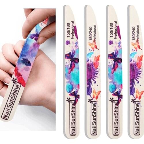 4Pcs/Lot Wooden Nail Files 100/120 100/180 150/180 180/240 Butterfly Printed Strong Sandpaper White Wood Files