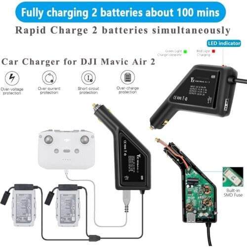 Mavic Air 2 Car Charger 3in1 Dual Battery Charger with USB Port Remote Control Charger for DJI MAVIC Air 2 Drone Battery Charger