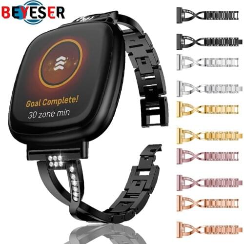 Diamond Stainless Steel Watchband for Fitbit Versa 3 Smart Watch Strap Metal Band for Fitbit Sense / Versa3 Bracelet Correa