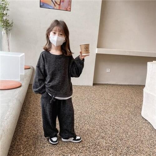2021 Korea style boys girls 2 pcs set sweatshirt+long pants autumn cotton kids suit 1-7 years