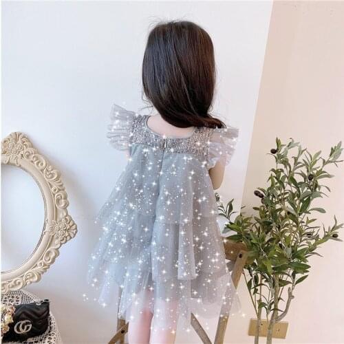 DFXD Children Dress 2020 Summer New Fly Sleeve Lace Layered Dress Princess Costume Kids Birthday Party Dress 2-8T Girls Clothes