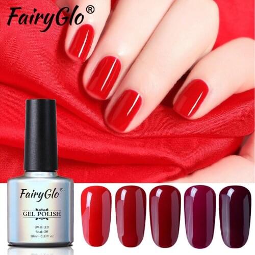 FairyGlo 10ml Wine Red Series Gel Polish UV Nail Pure Color Soak Off Gel Nail Polish Semi Permanent Nail Art Gel Lacquer Enamel