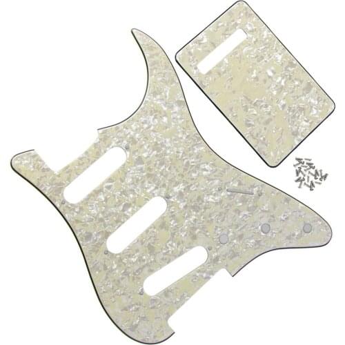 FLEOR 4Ply Aged Pearl No Mounting Hole Guitar Pickguard ST SSS & Back Plate & Screws For Electric Guitar Accessories