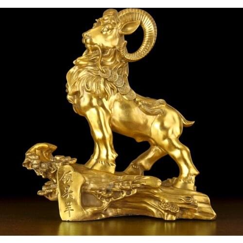 HOT SALE Bring in wealth treasure HOME office business TOP Money Drawing Talisman # Golden He-goat FENG SHUI Brass statue