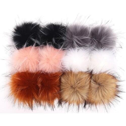 10cm Artificial With Button Raccoon Fur Ball Fur Pom Poms For Women And Children Winter Hat And Cap Beanies Fur Pompom