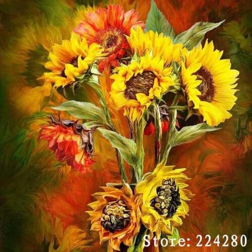 New Needlework,14CT Counted Oil Painting Flowers Sunflowers Embroidery,DIY Aida Cross stitch kits,Art Cross-Stitching Home Decor