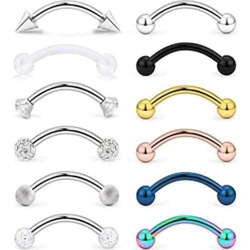 12 Pcs 16G Surgical Steel Eyebrow Piercing Rings Clear CZ Curved Barbell Rook Daith Piercing Retainer Body