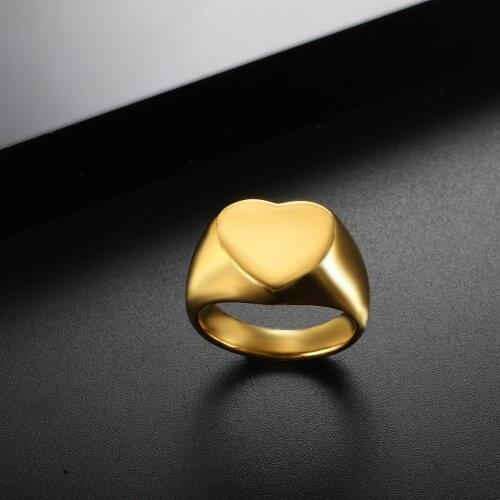 Stainless Steel Steric Heart Shape Gold Color Rings Women Men Love Rings For Wedding Engagement Jewelry Gifts