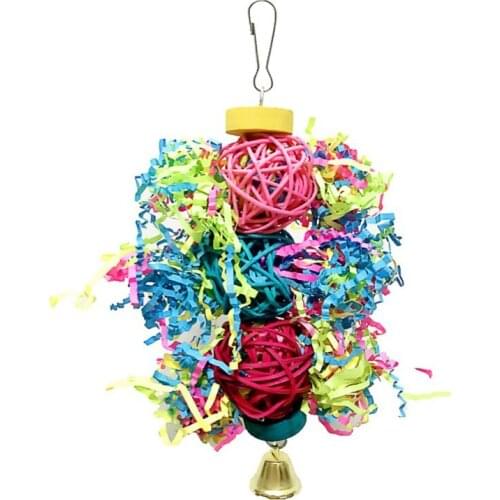 3 Pcs-set Bird Hanging Toy Grass Woven Chew Toy With Bell String Parrot Supplies Pet Bird Chewing Rack Toy Supplies