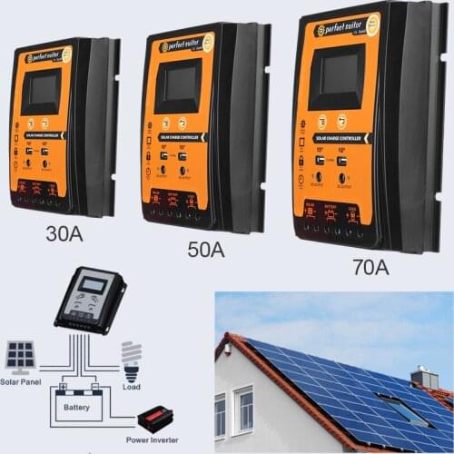30/50/70A MPPT Solar Charger Controller Panel Battery Power Regulator Dual-USB DC12/24V Controlador