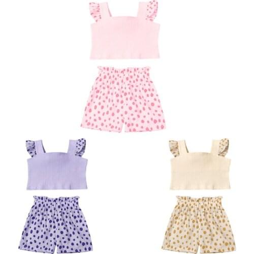 Girl Suit New Summer Baby Clothing Sets Cotton Sling Short Sleeve Top + Polka Dot Shorts 2-piece Suit Kids Sweet Casual Clothes