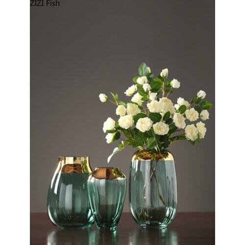 CREATIVE NORDIC GLASS GOLD VASE TRANSPARENT HYDROPONICS FLOWER ARRANGEMENT ACCESSORIES MODERN HOME DECORATIONS WEDDING VASES