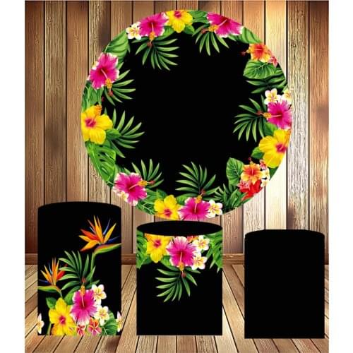 Round circle panel backdrop tropical plant flower birthday party decor dessert table baby shower fabric 3 cylinder plinth cover