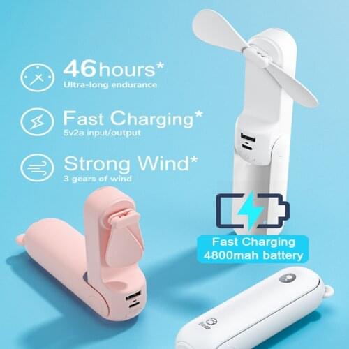 Mini USB Air Cooler Fan Foldable Silent Rechargeable Function Handheld Small Pocket Fan Household Electrical Appliances Desktop