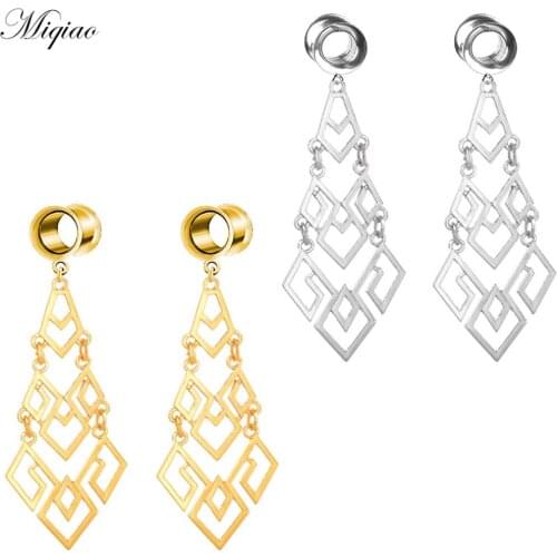 Miqiao 2pcs Hot Selling Stainless Steel Hollow Geometric Pulley Ear Expander Body Exquisite Piercing Jewelry