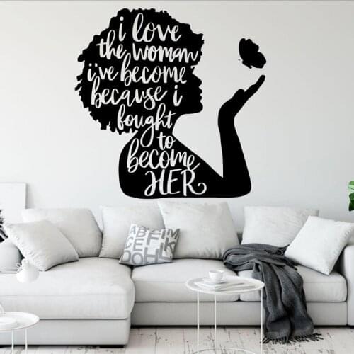 Fashion African Woman Wall Sticker Black Lady Hairstyle Vinyl Wall Decals Beauty Salon Decoration Afro Mural A908