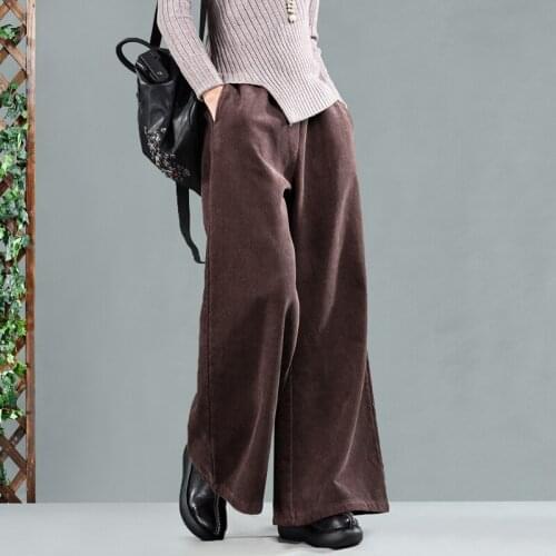Fashion streetwear retro art corduroy wide leg pants plus velvet thick casual loose corduroy trousers
