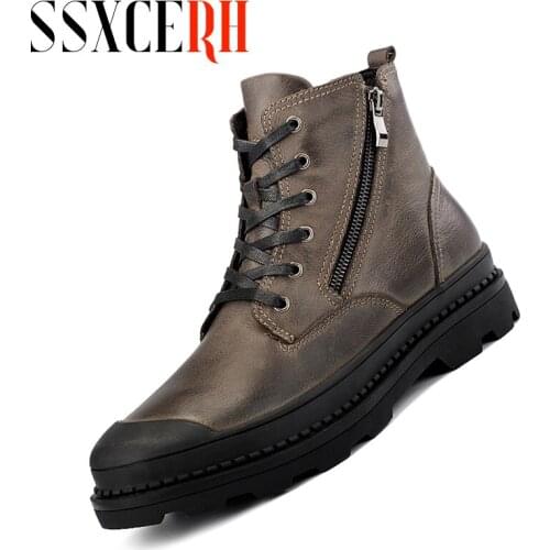 Brand Men Shoes New Genuine Leather Ankle Snow Boots for Men Casual Motorcycle Shoes Warm Winter Men Boots Work Safety Shoes