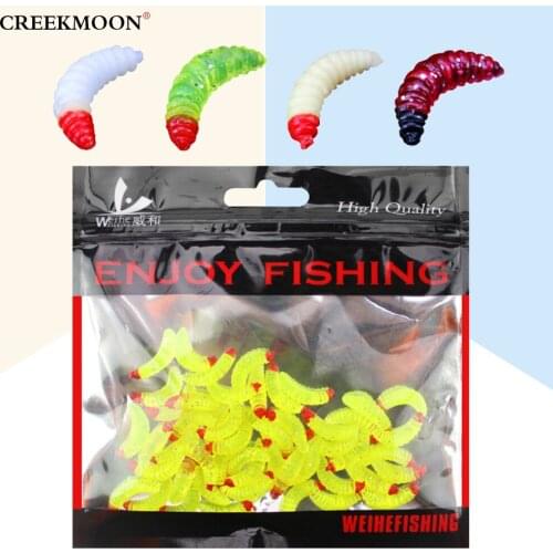 50pcs/lot New Style Bait 2.5cm 0.6g Maggot Grub Soft Fishing Lure Hooks Smell Colored Worms Glow Shrimps Fish Lures Soft