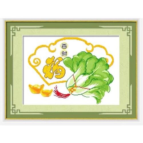 Good Lucky Chinese Fu Green Cabbage Stamped Cross Stitch Kit embroidery needlework set
