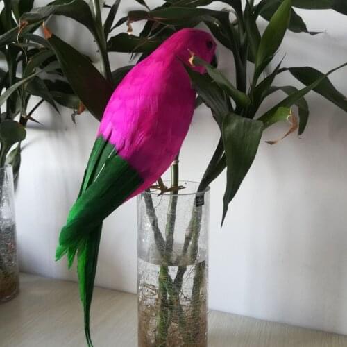 New real life hot pink parrot model foam&feather simulation green tail parrot bird doll gift about 45cm xf2674