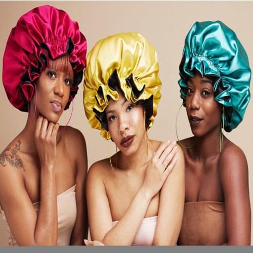 2021 New Extra Large Double Satin Big Brim Night Hat Solid Color Round Hats Chemotherapy Hat Head Cover Bonnet Cap Women Men