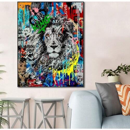 Street Graffiti art Lion King Posters and Prints on Canvas Painting Decorative Wall Art Animal Picture for Room Decor Cuadros