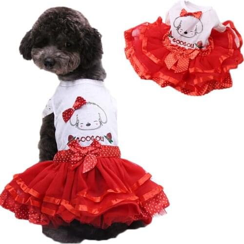 Cute Pet Prom Dresses Dog Print Tulle Tutu Skirt Yellow/Red/Green Girls Dress Dog Print Cute Clothing For Girl Small Dog Chiwawa